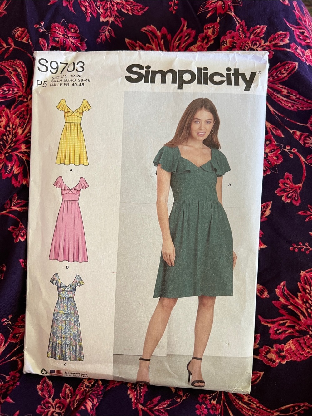 Simplicity Green Ruffle-Shoulder Midi Dress Sewing Pattern